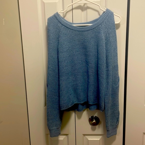 NWT Lulus Artfully Inclined Dusty Blue Cold Shoulder Sweater - Picture 4 of 7